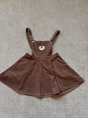 Hot Topic Brown Corduroy Overall Dress with Bear Embroidery